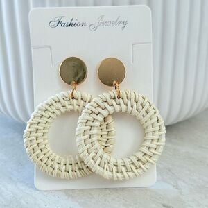Straw Woven Rattan Hoop Earrings
